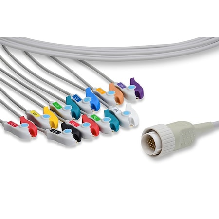 Kenz Direct-Connect EKG Cable - 10 Leads Pinch/Grabber 340 Cm